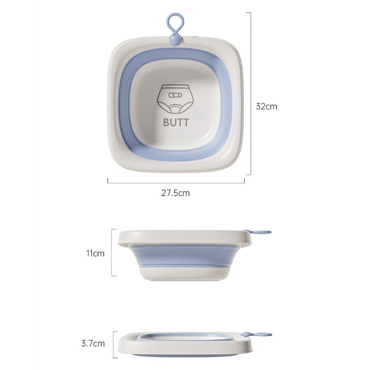 Cadita Pliabila pentru Bebelusi si Copii, Model Patrat cu Baza Antiderapanta, Material Non-Toxic, Capacitate 4 L, Albastru, 32x27.5x3.7 cm