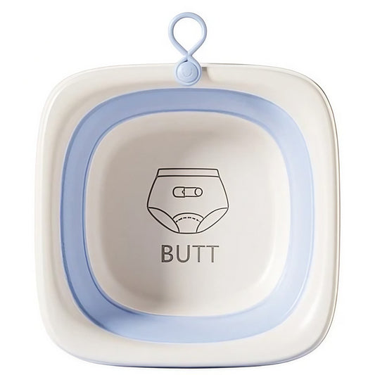 Cadita Pliabila pentru Bebelusi si Copii, Model Patrat cu Baza Antiderapanta, Material Non-Toxic, Capacitate 4 L, Albastru, 32x27.5x3.7 cm