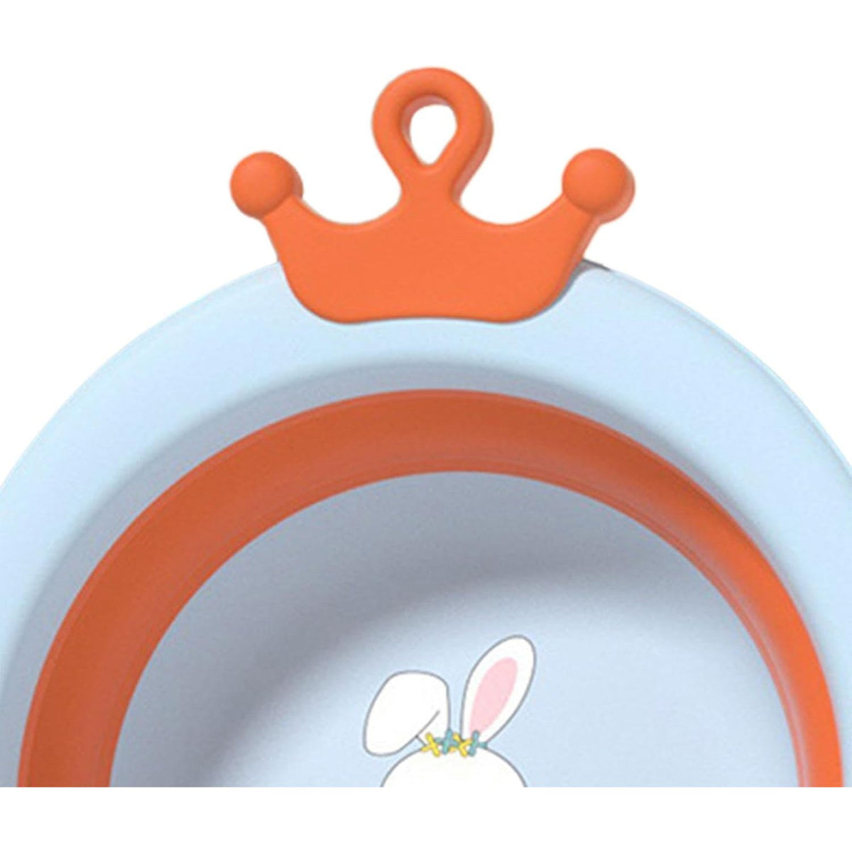 Cadita Pliabila pentru Bebelusi si Copii, Model Rotund cu Iepuras, Portabila, Material Plastic si Silicon, 3.3 L, Albastru, 30x31x3.5 cm