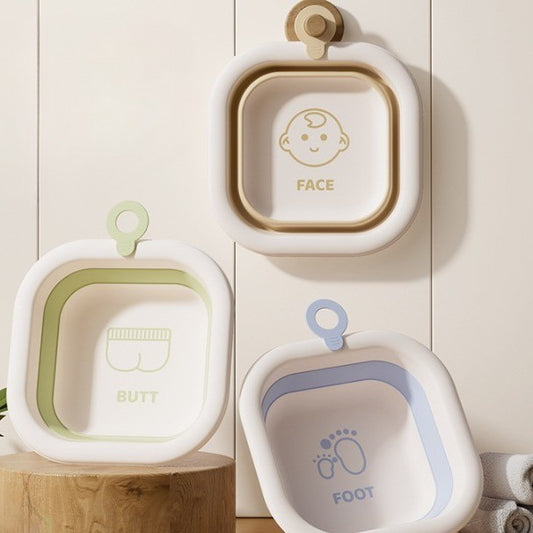 Cadita Pliabila pentru Bebelusi si Copii, Design Patrat cu Fund Antiderapant, Material Non-Toxic, Portabila, Albastru, 3.5 L, 30x30x3.5 cm