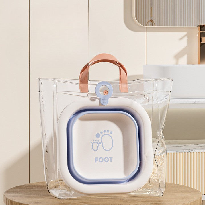 Cadita Pliabila pentru Bebelusi si Copii, Design Patrat cu Fund Antiderapant, Material Non-Toxic, Portabila, Albastru, 3.5 L, 30x30x3.5 cm