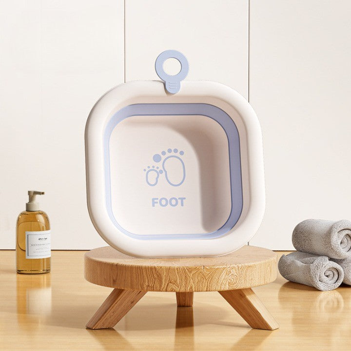 Cadita Pliabila pentru Bebelusi si Copii, Design Patrat cu Fund Antiderapant, Material Non-Toxic, Portabila, Albastru, 3.5 L, 30x30x3.5 cm