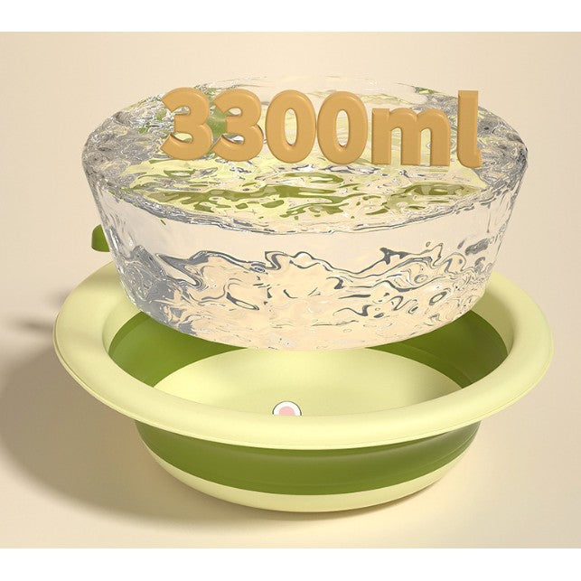 Cadita Pliabila pentru Bebelusi si Copii, Model Rotund cu Iepuras, Material Non-Toxic, Portabila, Verde, 3.3 L, 30x31x3.5 cm
