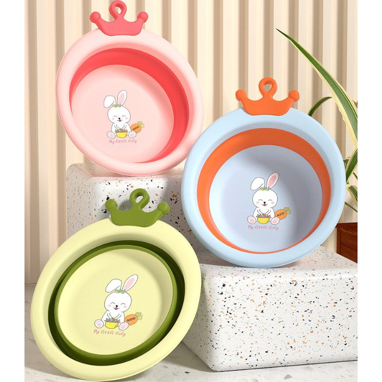 Cadita Pliabila pentru Bebelusi si Copii, Model Rotund cu Iepuras, Material Non-Toxic, Portabila, Verde, 3.3 L, 30x31x3.5 cm