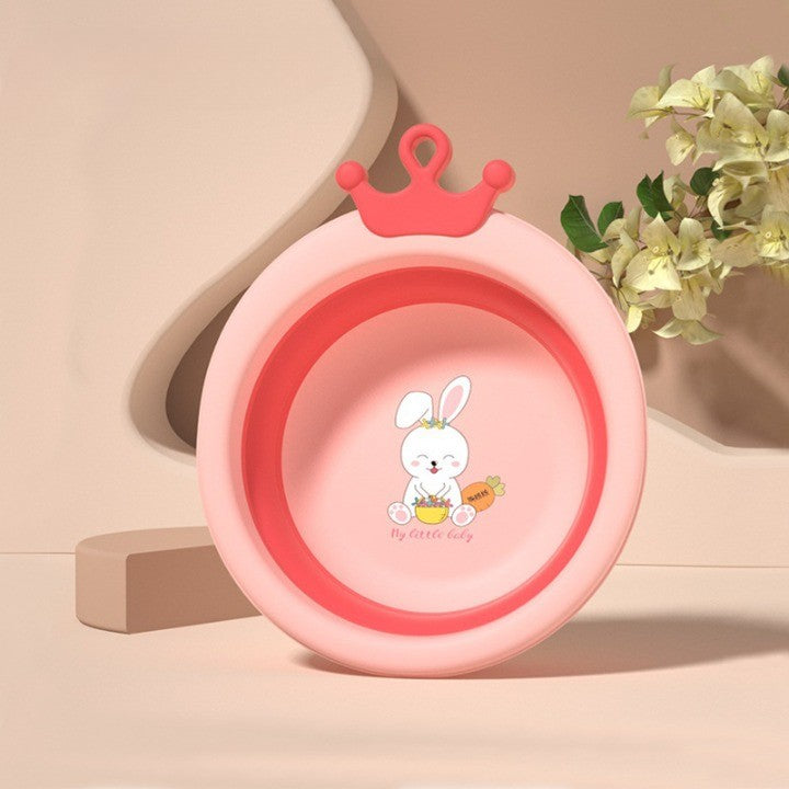 Cadita Pliabila pentru Bebelusi si Copii, Model Rotund cu Iepuras, Silicon si Plastic, Roz, 3.3 L, 30x31x3.5 cm