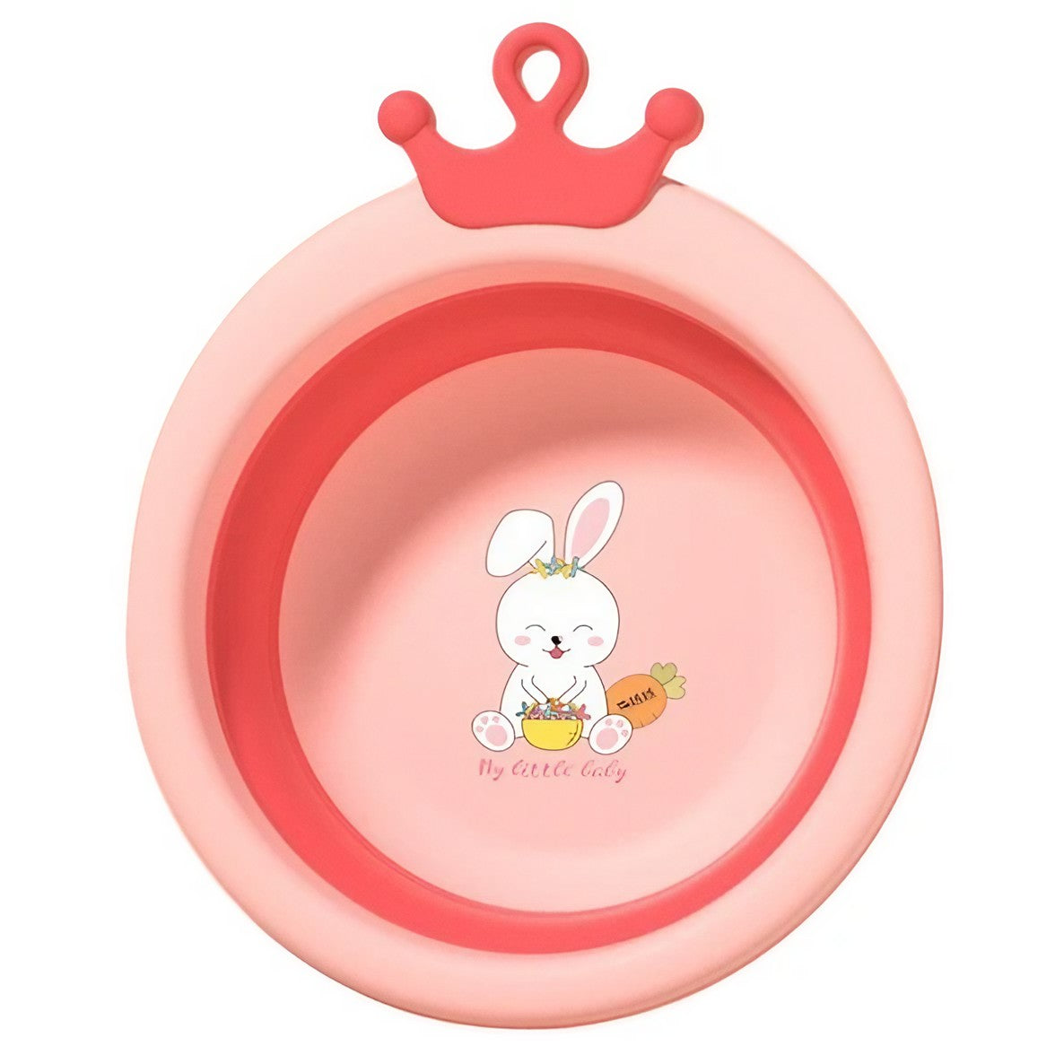 Cadita Pliabila pentru Bebelusi si Copii, Model Rotund cu Iepuras, Silicon si Plastic, Roz, 3.3 L, 30x31x3.5 cm