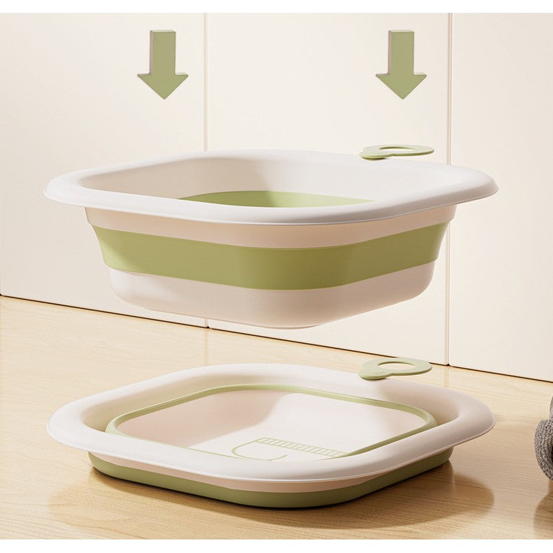 Cadita Pliabila pentru Bebelusi si Copii, Design Patrat cu Baza Antiderapanta, Material Plastic si Silicon, Capacitate 3.5 L, 30x30x3.5 cm, Verde