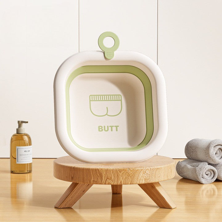Cadita Pliabila pentru Bebelusi si Copii, Design Patrat cu Baza Antiderapanta, Material Plastic si Silicon, Capacitate 3.5 L, 30x30x3.5 cm, Verde