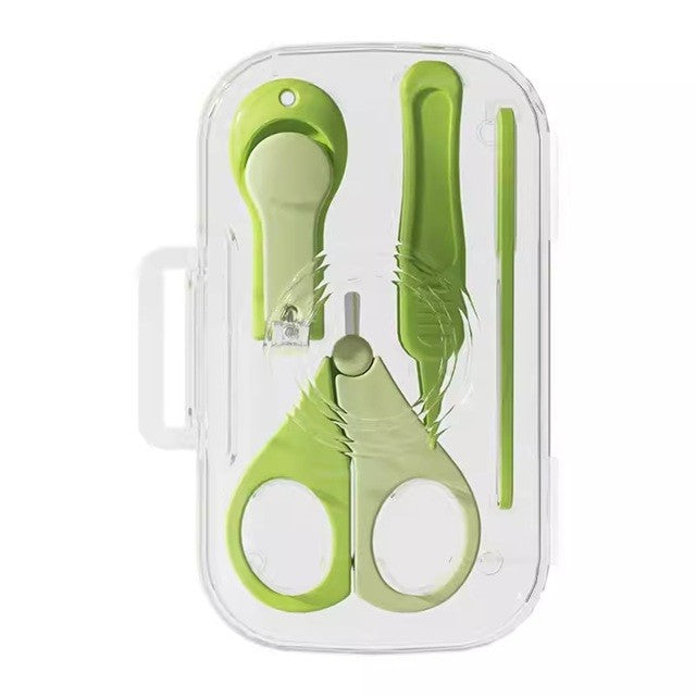 Set 4 in 1 Ingrijire Unghii pentru Bebelusi si Copii, Unghiera, Foarfeca, Pila si Penseta, Otel Inoxidabil si ABS Fara BPA, 0-6 Ani, 13.6x8x2 cm, Verde
