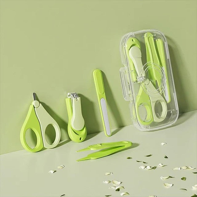 Set 4 in 1 Ingrijire Unghii pentru Bebelusi si Copii, Unghiera, Foarfeca, Pila si Penseta, Otel Inoxidabil si ABS Fara BPA, 0-6 Ani, 13.6x8x2 cm, Verde