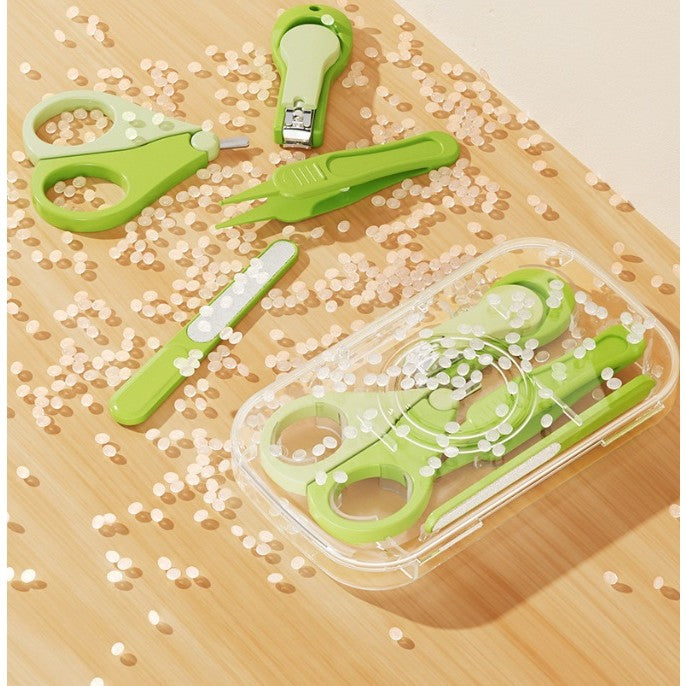 Set 4 in 1 Ingrijire Unghii pentru Bebelusi si Copii, Unghiera, Foarfeca, Pila si Penseta, Otel Inoxidabil si ABS Fara BPA, 0-6 Ani, 13.6x8x2 cm, Verde
