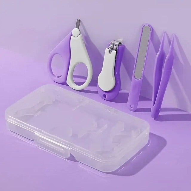 Set de Îngrijire Unghii pentru Bebeluși 4 în 1, Foarfecă, Unghieră, Pilă și Pensetă, Oțel Inoxidabil și ABS fără BPA, 0-6 Ani, Mov