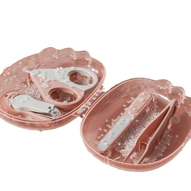 Set Ingrijire Unghii Bebelusi 4 in 1, Unghiera, Foarfeca, Pila si Penseta, Cutie Depozitare Dinozaur, ABS si Otel Inoxidabil, 0-6 Ani, Roz