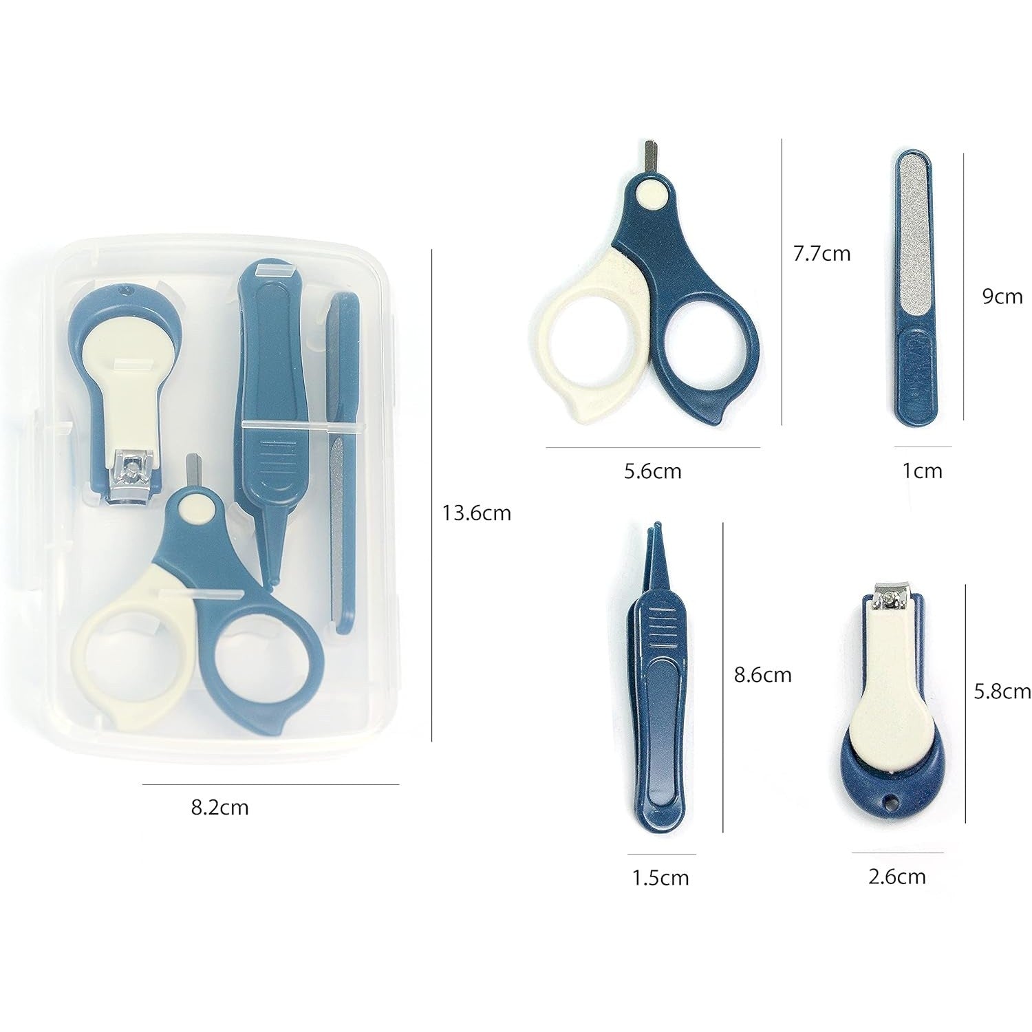 Set de Ingrijire Unghii pentru Bebeluși și Copii, Kit Complet 4 în 1 cu Unghieră, Foarfecă, Pilă și Pensetă, Oțel Inoxidabil și ABS fără BPA, 0-6 Ani, Albastru Marin