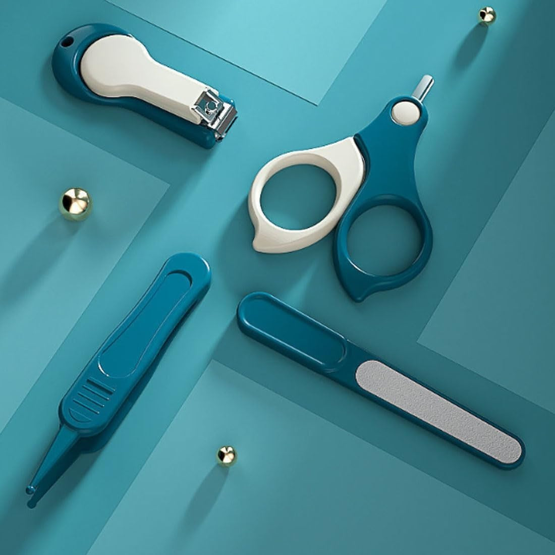 Set de Ingrijire Unghii pentru Bebeluși și Copii, Kit Complet 4 în 1 cu Unghieră, Foarfecă, Pilă și Pensetă, Oțel Inoxidabil și ABS fără BPA, 0-6 Ani, Albastru Marin