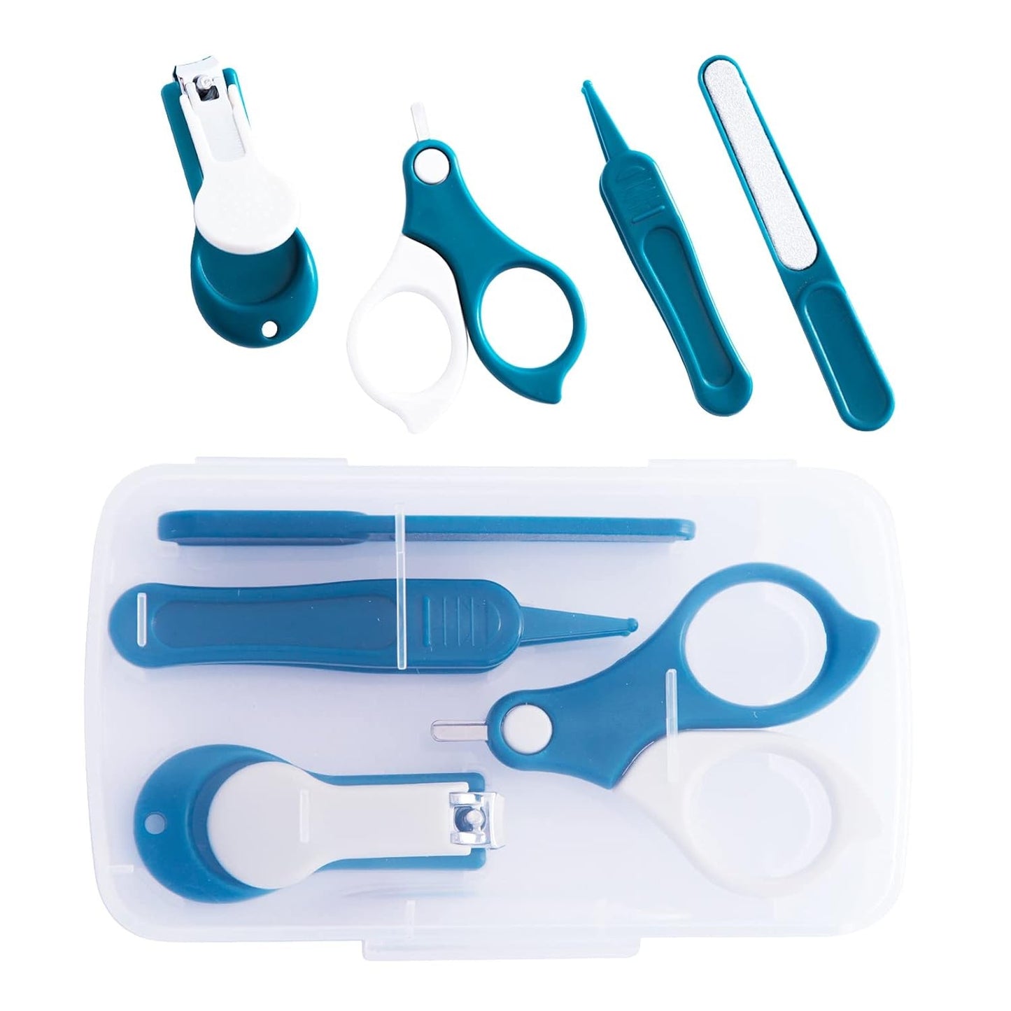 Set de Ingrijire Unghii pentru Bebeluși și Copii, Kit Complet 4 în 1 cu Unghieră, Foarfecă, Pilă și Pensetă, Oțel Inoxidabil și ABS fără BPA, 0-6 Ani, Albastru Marin