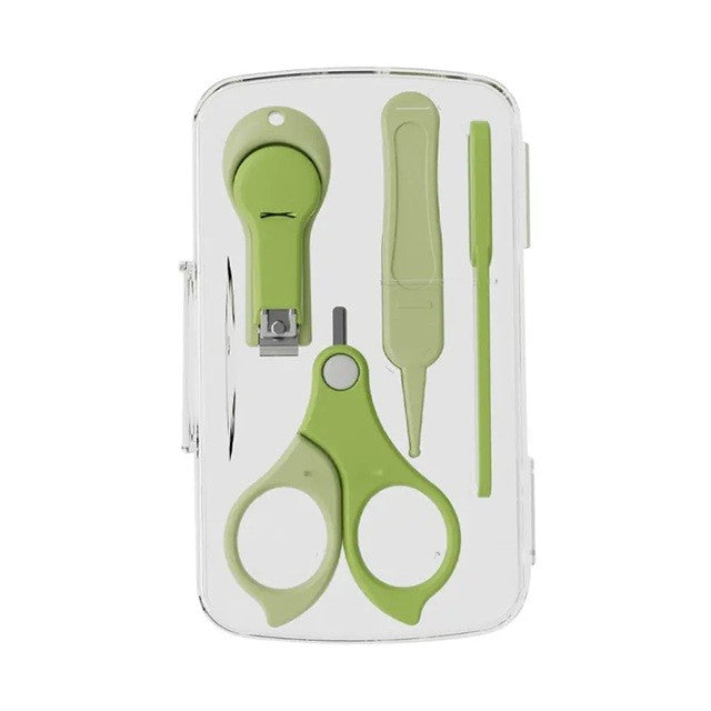 Set de Îngrijire Unghii pentru Bebeluși 4 în 1, Unghieră, Foarfecă, Pilă și Pensetă, Oțel Inoxidabil și ABS fără BPA, 0-6 Ani, Cutie Depozitare Transparentă, Verde, 13.6x8x2 cm