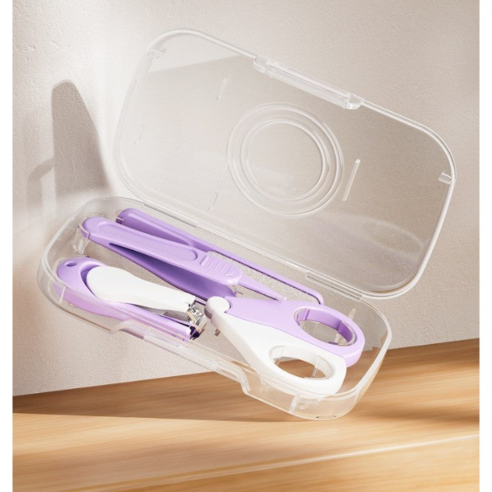 Set de Ingrijire Unghii pentru Bebelusi, Kit 4 in 1 cu Unghiera, Foarfeca, Pila si Penseta, ABS si Otel Inoxidabil, 0-6 Ani, Cutie Depozitare Transparenta, Mov