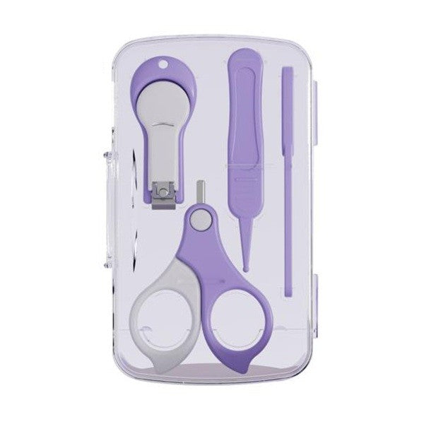 Set de Ingrijire Unghii pentru Bebelusi, Kit 4 in 1 cu Unghiera, Foarfeca, Pila si Penseta, ABS si Otel Inoxidabil, 0-6 Ani, Cutie Depozitare Transparenta, Mov