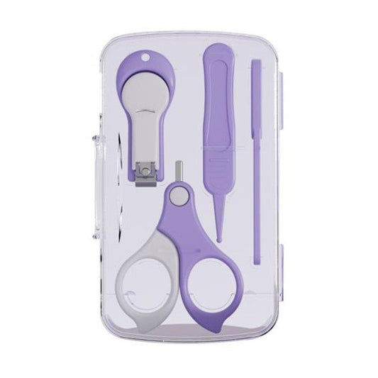 Set de Ingrijire Unghii pentru Bebelusi, Kit 4 in 1 cu Unghiera, Foarfeca, Pila si Penseta, ABS si Otel Inoxidabil, 0-6 Ani, Cutie Depozitare Transparenta, Mov