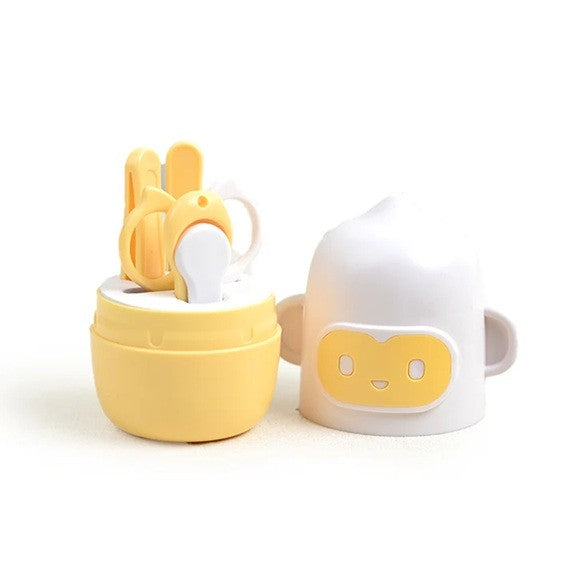 Set Îngrijire Unghii Bebeluși, Trusă Manichiură 4 Piese, Design Maimuță, ABS și Oțel Inoxidabil, 0 Luni+, Galben
