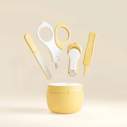 Set Îngrijire Unghii Bebeluși, Trusă Manichiură 4 Piese, Design Maimuță, ABS și Oțel Inoxidabil, 0 Luni+, Galben