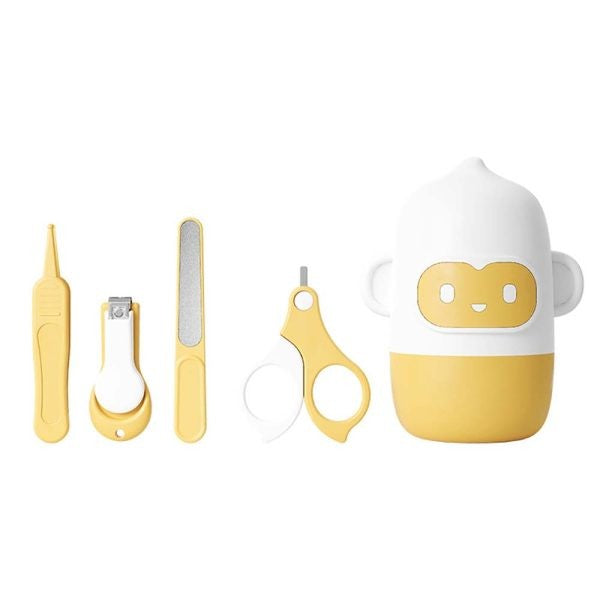 Set Îngrijire Unghii Bebeluși, Trusă Manichiură 4 Piese, Design Maimuță, ABS și Oțel Inoxidabil, 0 Luni+, Galben