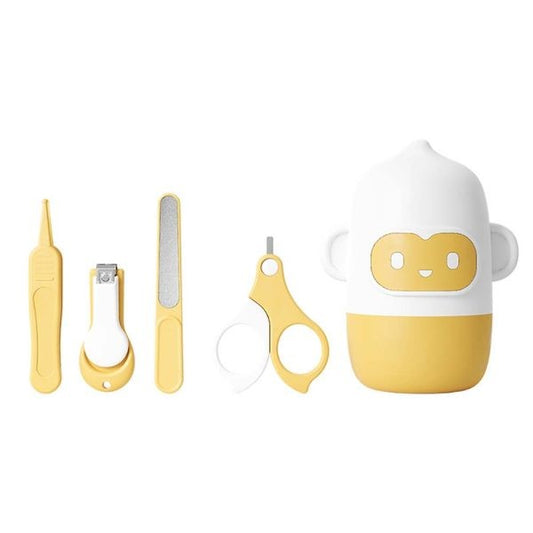 Set Îngrijire Unghii Bebeluși, Trusă Manichiură 4 Piese, Design Maimuță, ABS și Oțel Inoxidabil, 0 Luni+, Galben