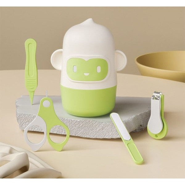 Set Îngrijire Unghii Bebeluși, Trusă Manichiură și Pedichiură 4 Piese cu Cutie Maimuță, Oțel Inoxidabil și ABS, 0 Luni+, Verde