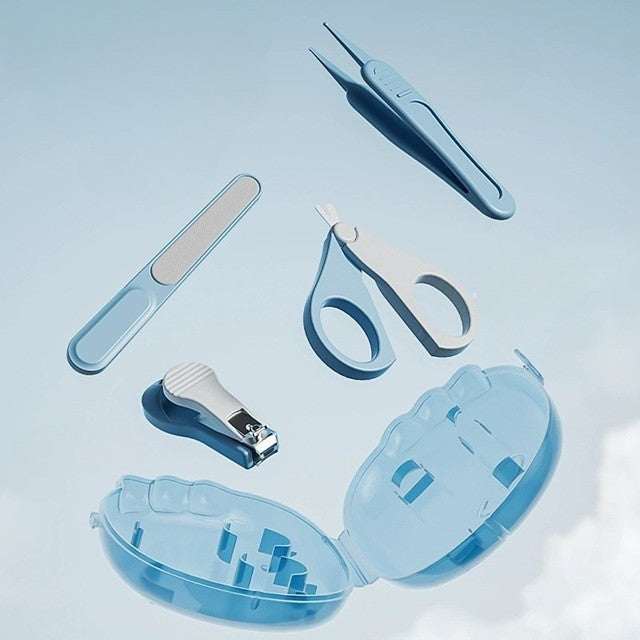 Set de Îngrijire Unghii pentru Bebeluși 4 în 1, Trusă Manichiură Nou-Născuți și Copii 0-6 Ani, Design Dinozaur, ABS și Oțel Inoxidabil, 11.5 x 9 x 3 cm, Albastru