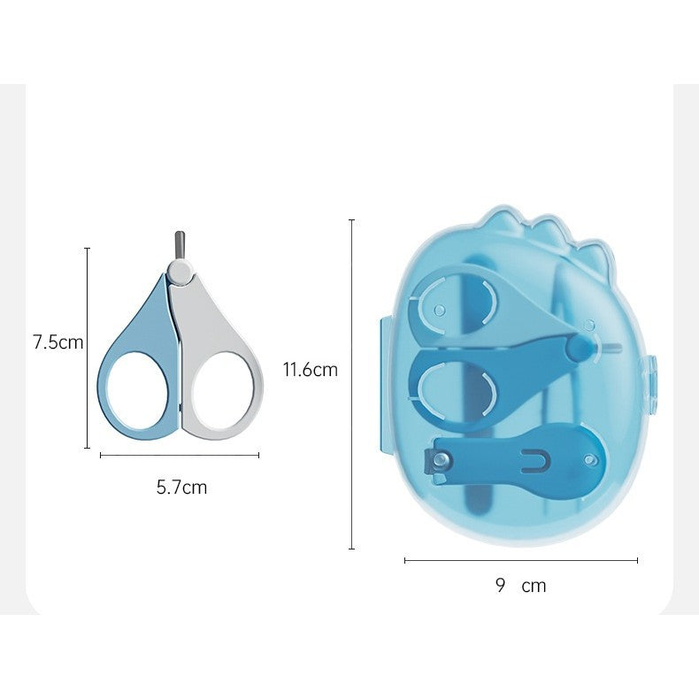 Set de Îngrijire Unghii pentru Bebeluși 4 în 1, Trusă Manichiură Nou-Născuți și Copii 0-6 Ani, Design Dinozaur, ABS și Oțel Inoxidabil, 11.5 x 9 x 3 cm, Albastru
