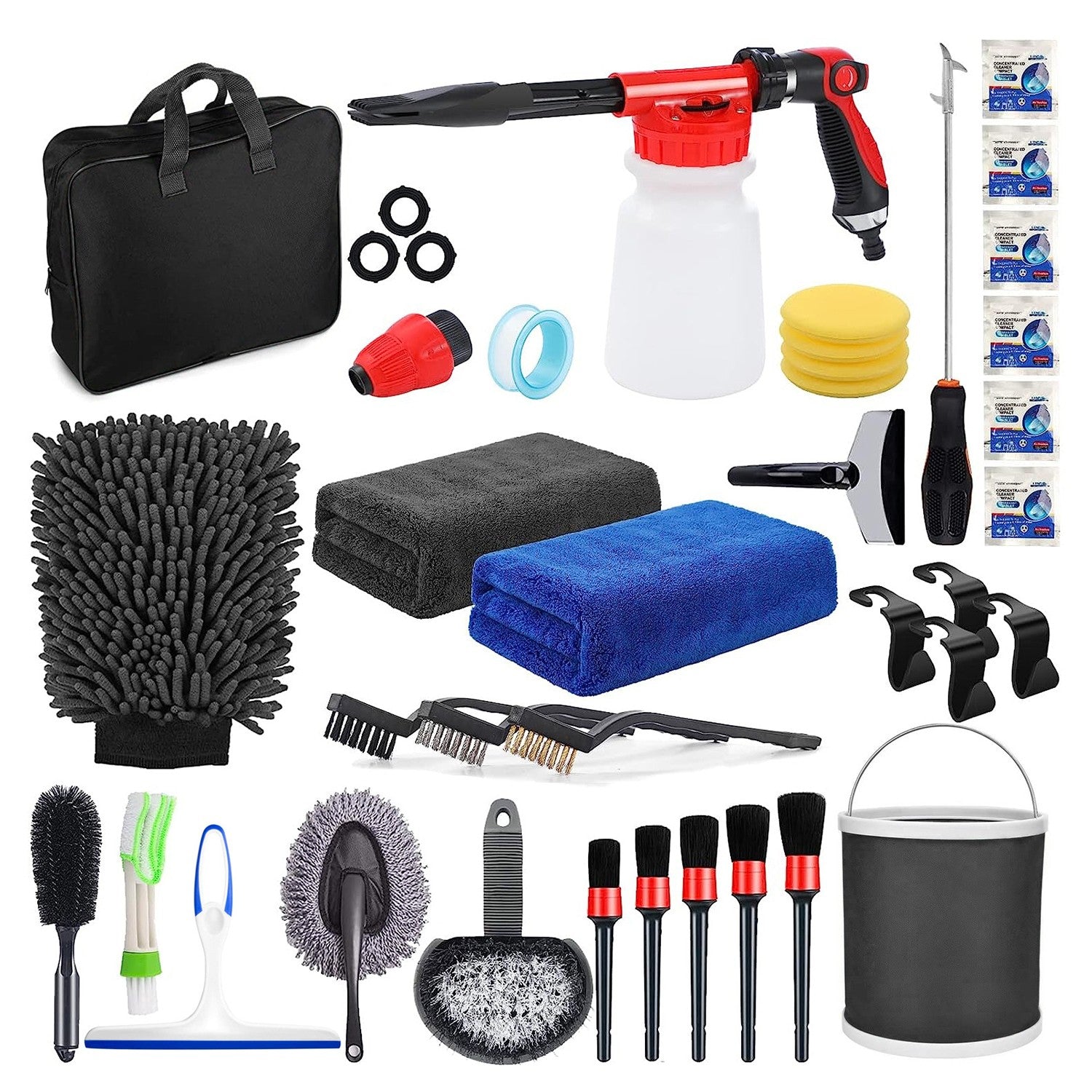Set Kit Detailing Auto Complet, Accesorii Curatare Interior si Exterior, Perii Detaliere, Manusa Spalare, Aplicatoare Ceara, 35 Piese, Multicolor