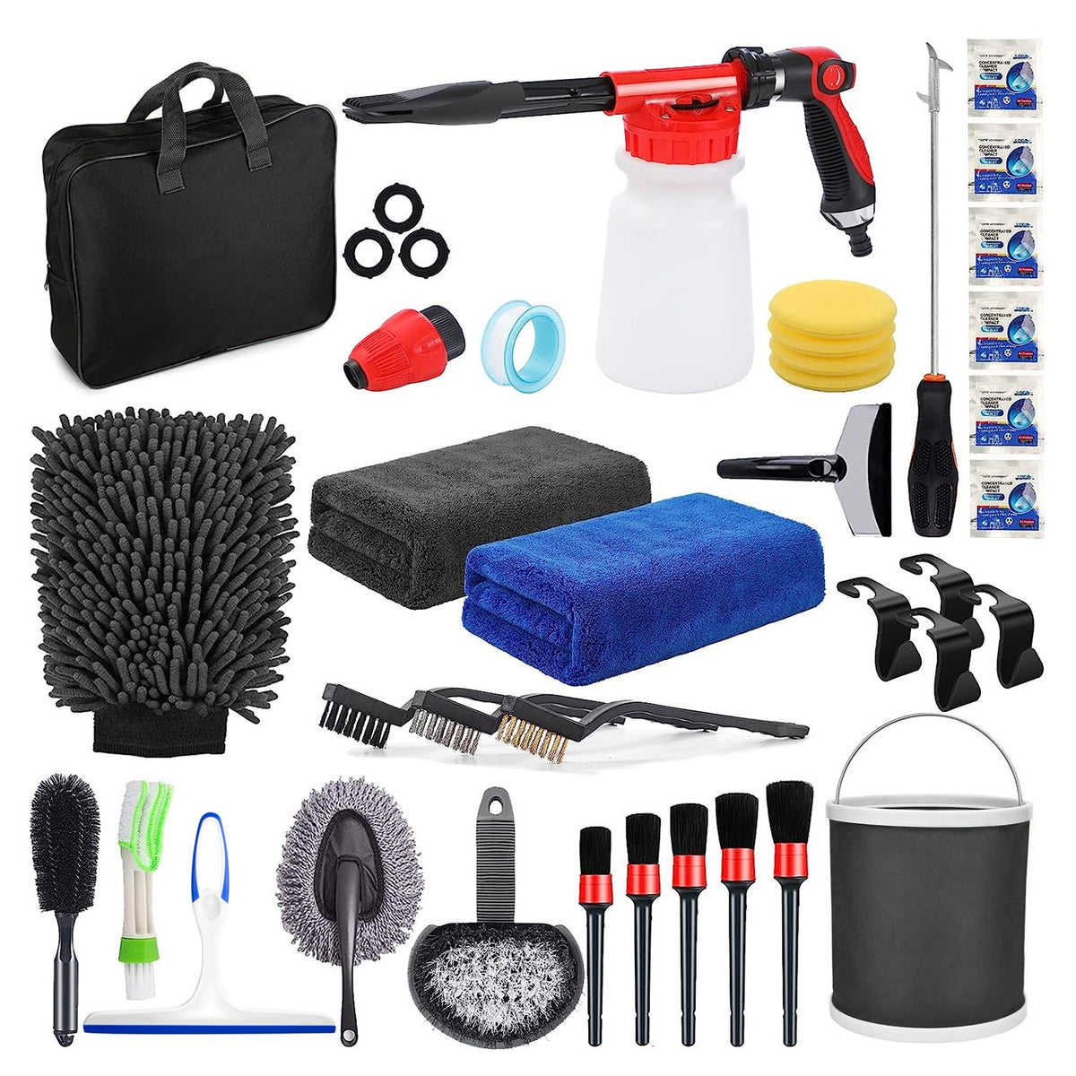 Set Kit Detailing Auto Complet, Accesorii Curatare Interior si Exterior, Perii Detaliere, Manusa Spalare, Aplicatoare Ceara, 35 Piese, Multicolor