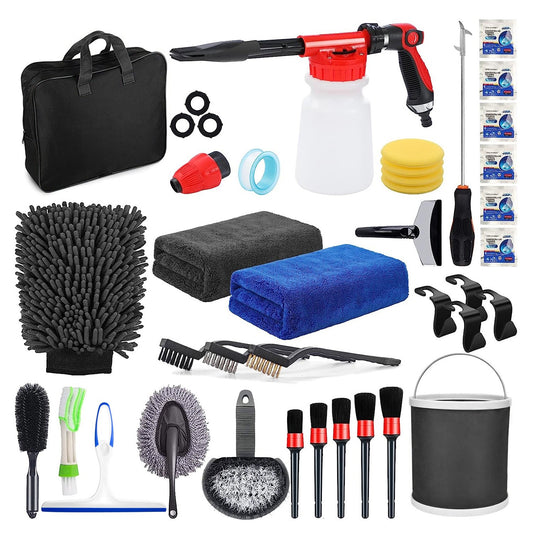 Set Kit Detailing Auto Complet, Accesorii Curatare Interior si Exterior, Perii Detaliere, Manusa Spalare, Aplicatoare Ceara, 35 Piese, Multicolor