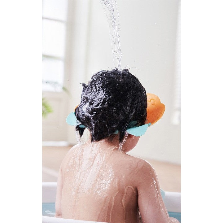 Viziera de Protectie Baie Pentru Copii si Bebelusi, Fippy, Model Coronita Leu cu Protectie Urechi, Silicon TPE si PP, Dimensiune Ajustabila, 21x20.5 cm, Portocaliu