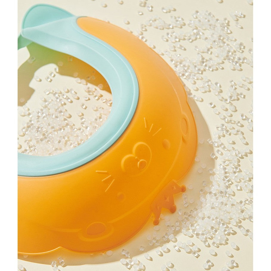 Viziera de Protectie Baie Pentru Copii si Bebelusi, Fippy, Model Coronita Leu cu Protectie Urechi, Silicon TPE si PP, Dimensiune Ajustabila, 21x20.5 cm, Portocaliu