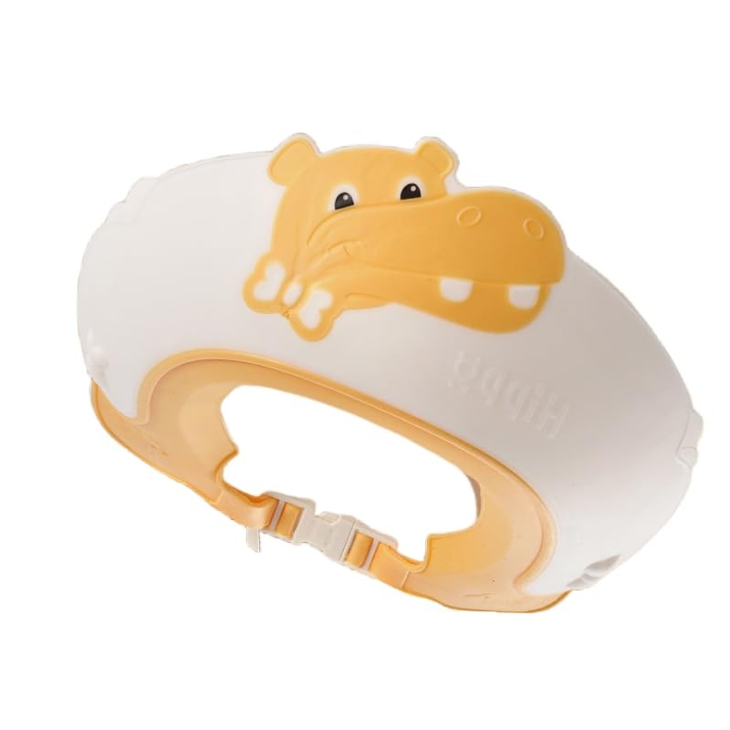 Viziera de Protectie Baie pentru Copii si Bebelusi, Protectie Ochi si Urechi Impotriva Samponului, Model Hipopotam, Silicon TPE si PP, Marime Ajustabila, 22x21 cm, Galben