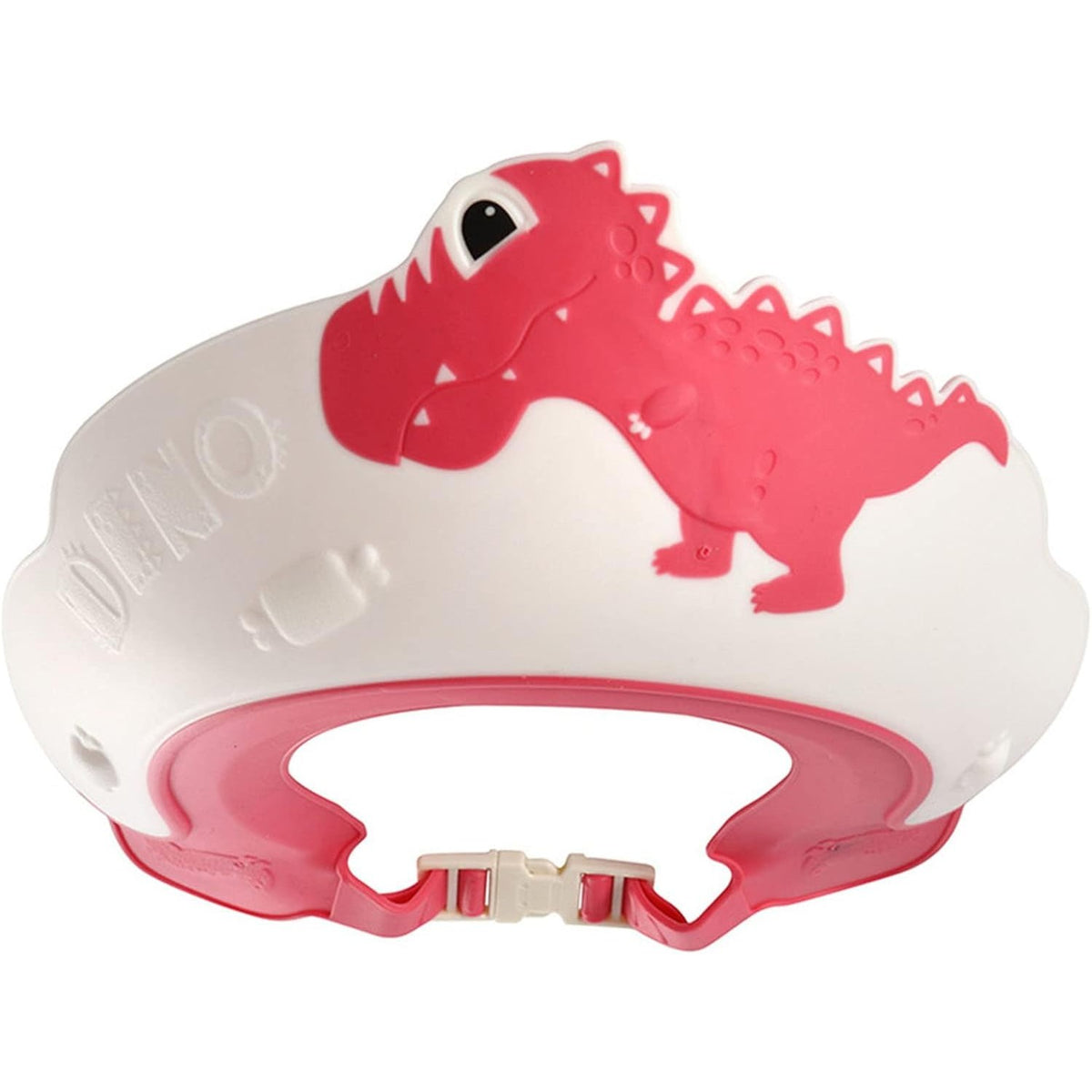 Viziera Protectie Baie Copii si Bebelusi, Protectie Ochi si Urechi Impotriva Samponului, Model Dinozaur, Banda Ajustabila, Silicon TPE si PP, 22x21 cm, Rosu