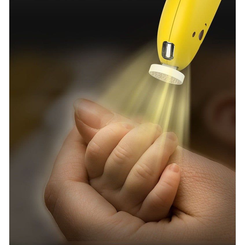 Pila Electrica Unghii pentru Bebelusi si Adulti, Incarcare USB, Lumina LED, Silentioasa 40 dB, Material ABS, 6 Accesorii, 8.8 x 4.9 cm, Galben
