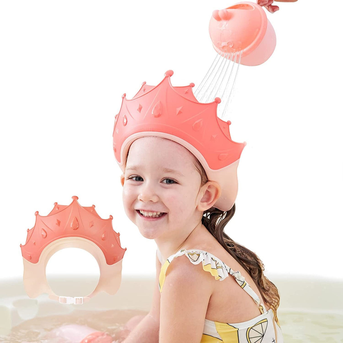 Fippy Viziera de Protectie Baie Pentru Copii si Bebelusi, Cozoroc Protectie Sampon Ochi si Urechi, Model Coroana, Dimensiune Ajustabila, TPE si PP, 15x13 cm, Rosu