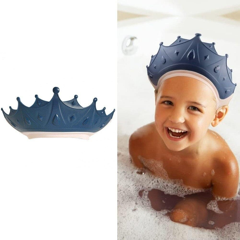 Fippy Viziera de Protectie Baie pentru Copii si Bebelusi, Model Coroana cu Protectie Ochi si Urechi, Silicon Moale TPE si PP, Marime Ajustabila, 15x13 cm, Albastru Inchis