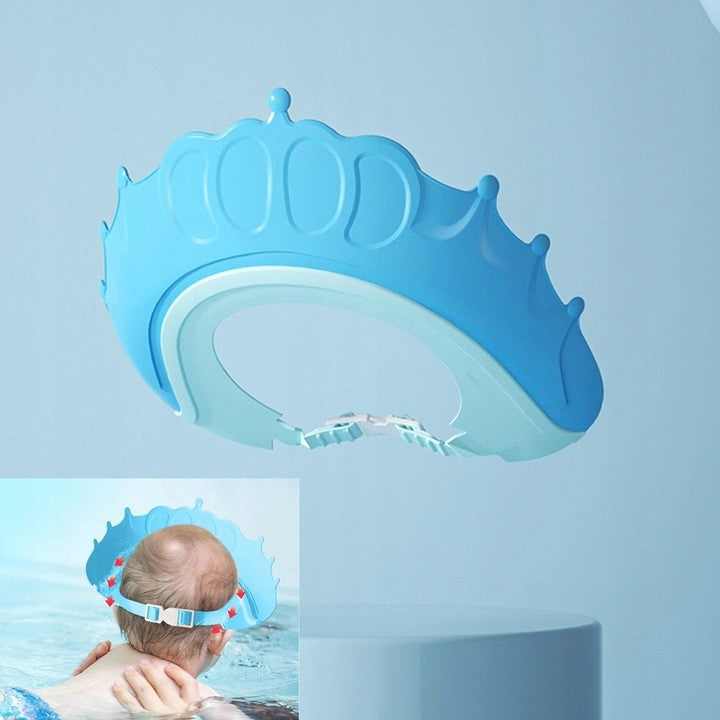 Viziera Protectie Baie Pentru Copii si Bebelusi Fippy, Protectie Ochi si Urechi Impotriva Samponului, Model Coronita, Banda Ajustabila, Material TPE si Silicon, 24x22 cm, Albastru