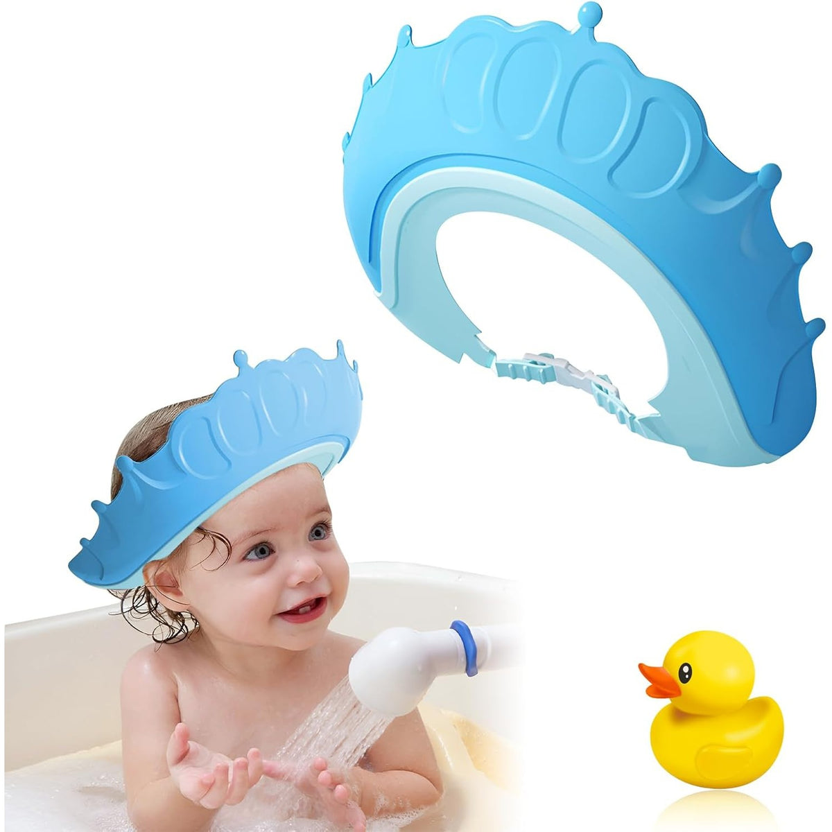 Viziera Protectie Baie Pentru Copii si Bebelusi Fippy, Protectie Ochi si Urechi Impotriva Samponului, Model Coronita, Banda Ajustabila, Material TPE si Silicon, 24x22 cm, Albastru