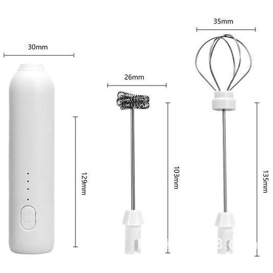 Mixer Spuma Lapte Electric, Spumant Portabil pentru Cafea și Frappe, Acumulator Reîncărcabil USB, Mâner Izolat Termic, Oțel Inoxidabil, 2 Capete Omogenizator, Alb