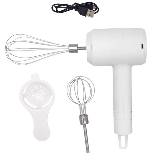 Mixer Electric Fara Fir Pentru Oua si Frisca, Batator de Bucatarie Portabil, Reincarcabil USB, 3 Accesorii Incluse, Carcasa ABS, Alb