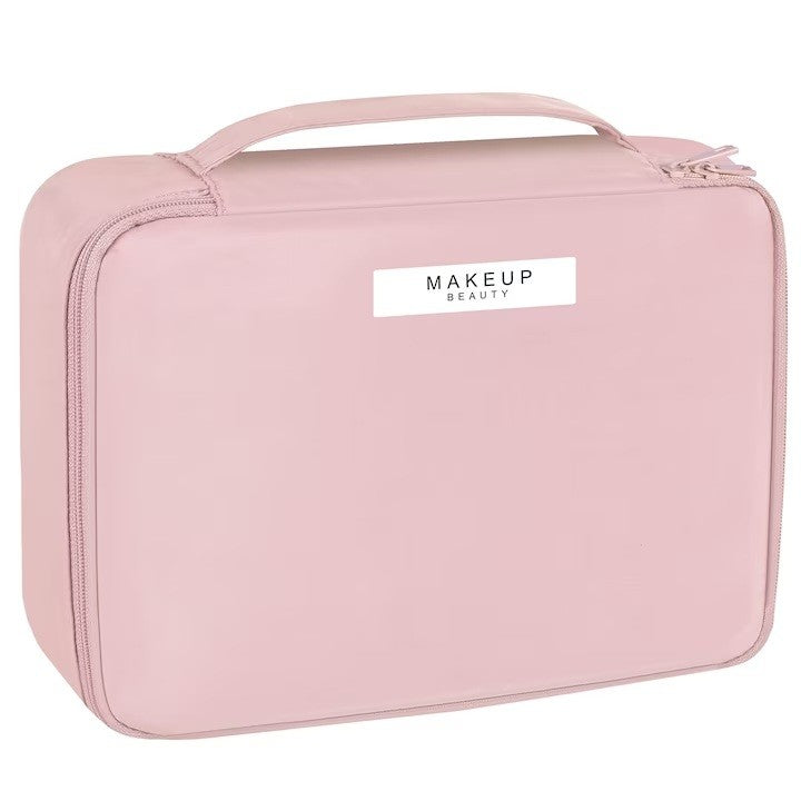 Geanta de Calatorie pentru Cosmetice si Articole de Toaleta, Organizator 2 in 1 cu Portfard Detasabil si Suport Pensule, Material Impermeabil PU, Roz, 23 x 16 x 8 cm