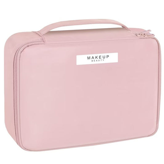 Geanta de Calatorie pentru Cosmetice si Articole de Toaleta, Organizator 2 in 1 cu Portfard Detasabil si Suport Pensule, Material Impermeabil PU, Roz, 23 x 16 x 8 cm