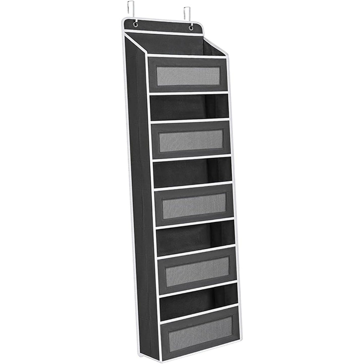 Organizator Suspendat Pentru Usa, Depozitare Verticala Cu 5 Buzunare Si 5 Compartimente Laterale, Nailon Si Plasa Cu Baza Intarita, 2 Carlige Incluse, 146 x 40 x 17 cm, Negru