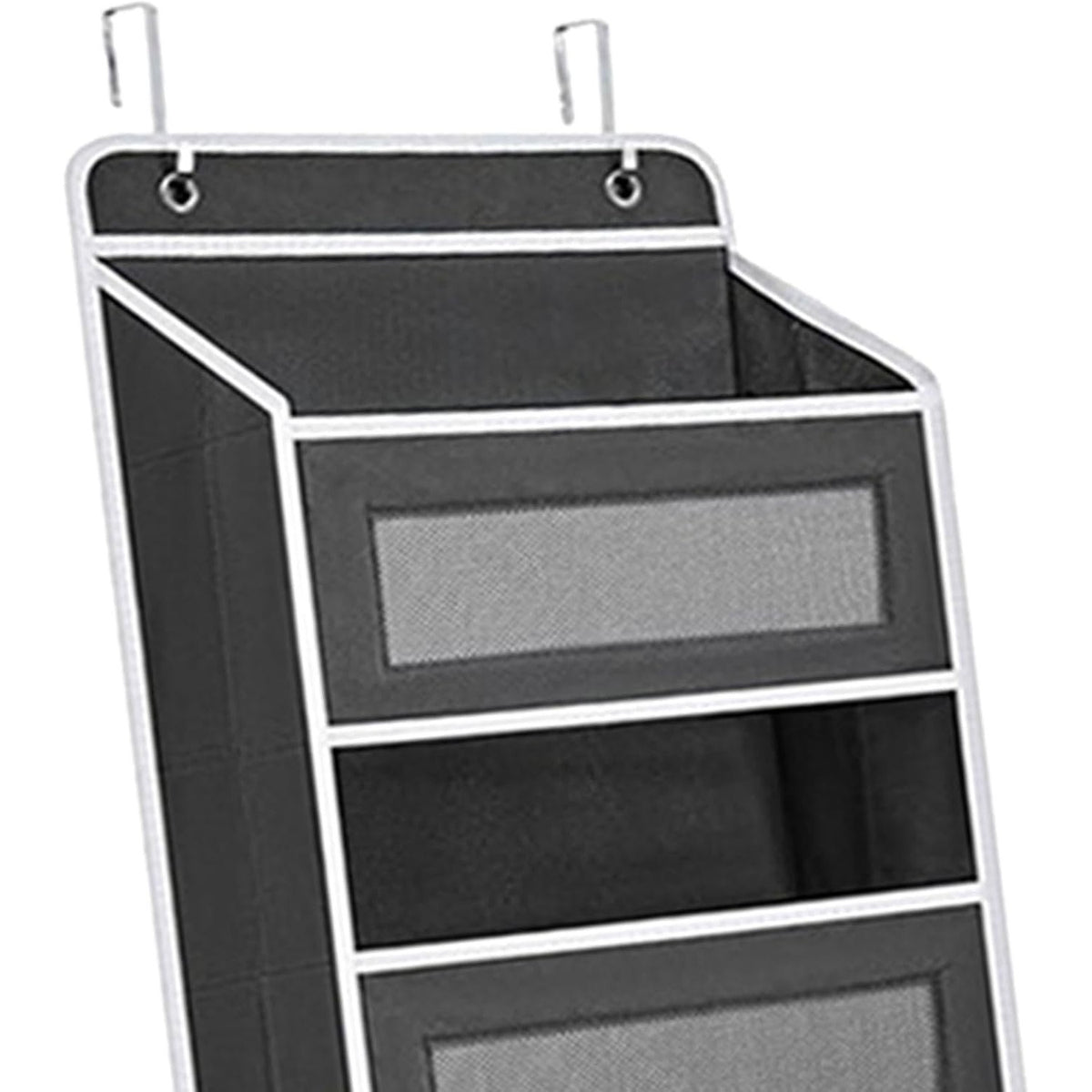 Organizator Suspendat Pentru Usa, Depozitare Verticala Cu 5 Buzunare Si 5 Compartimente Laterale, Nailon Si Plasa Cu Baza Intarita, 2 Carlige Incluse, 146 x 40 x 17 cm, Negru