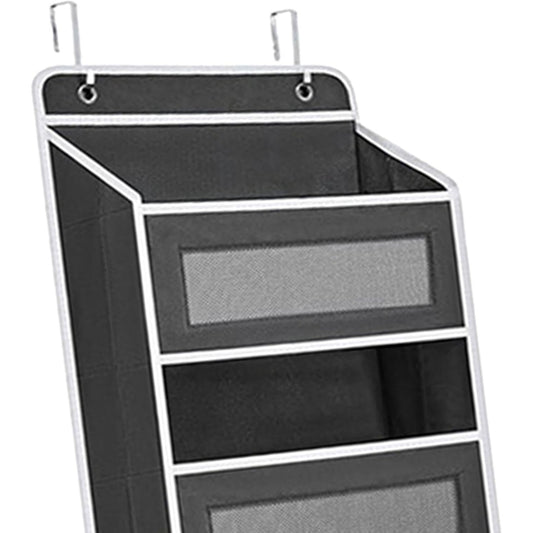 Organizator Suspendat Pentru Usa, Depozitare Verticala Cu 5 Buzunare Si 5 Compartimente Laterale, Nailon Si Plasa Cu Baza Intarita, 2 Carlige Incluse, 146 x 40 x 17 cm, Negru